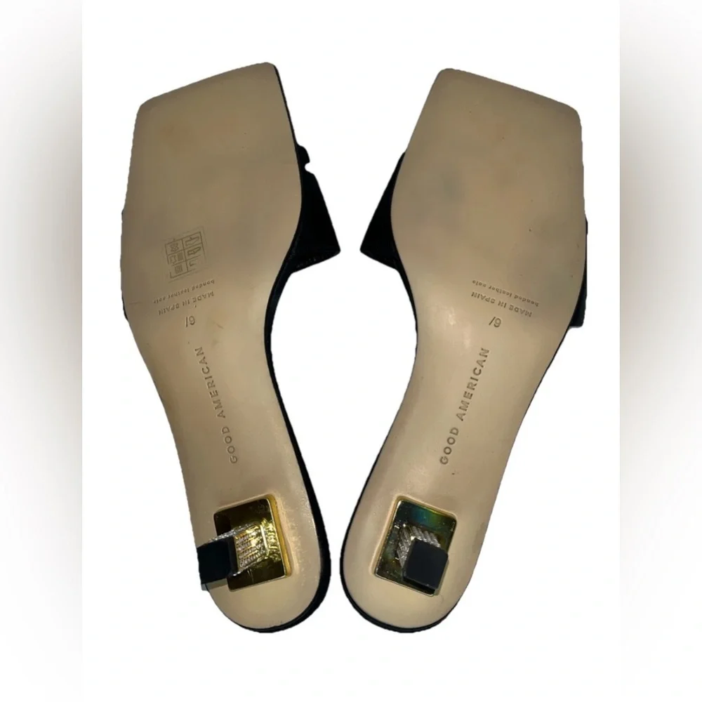 Good American NWOB Kickstand Slide Sandal‎ Mules Black Womens Size 6.5 GA117K-X